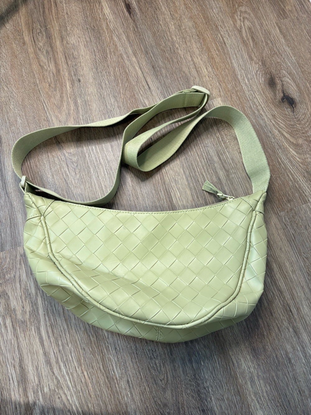 Maurices Sage Green Woven Faux Leather Crescent Crossbody Bag